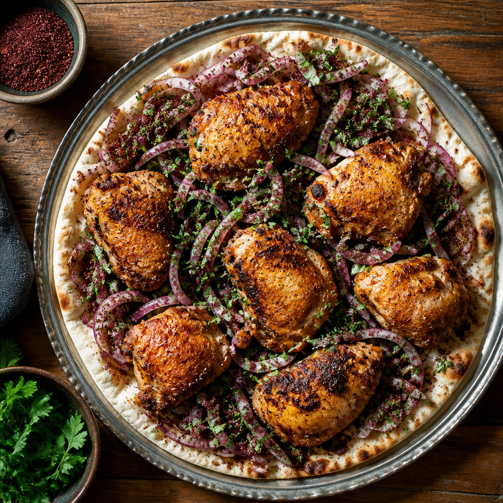 Mousakhan palestinien au poulet, oignons et sumac