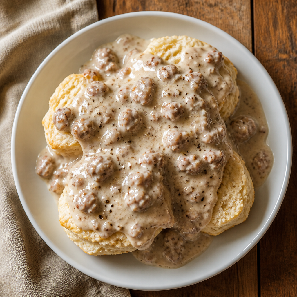 Einfache Biscuits mit Wurst-Gravy