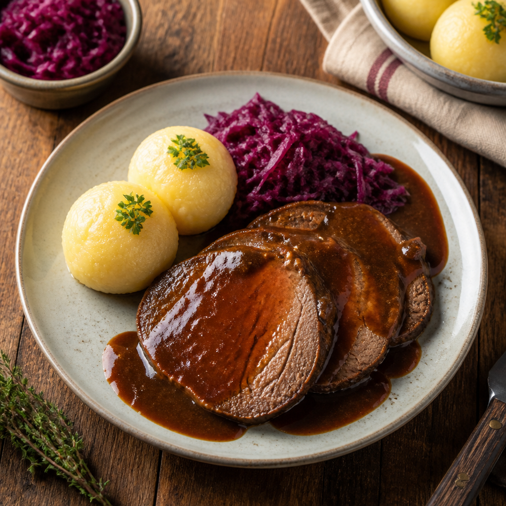 Sauerbraten traditionnel, sauce brune corsée