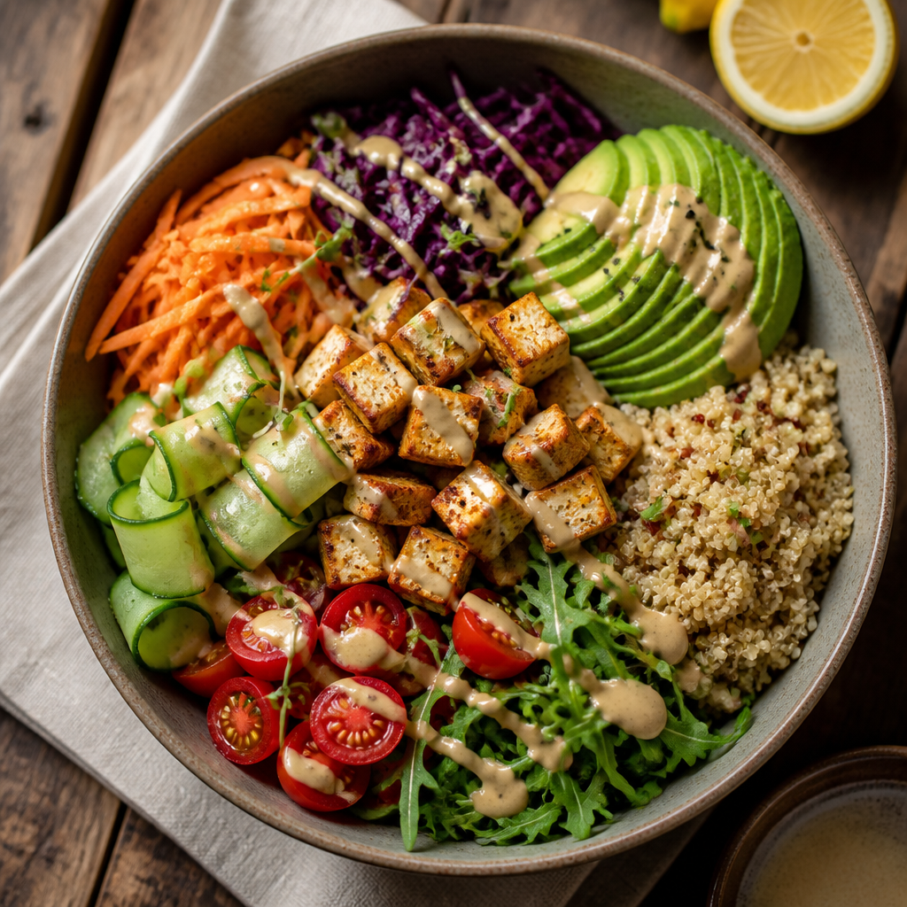 Vegane Bowl mit Tofu und Quinoa