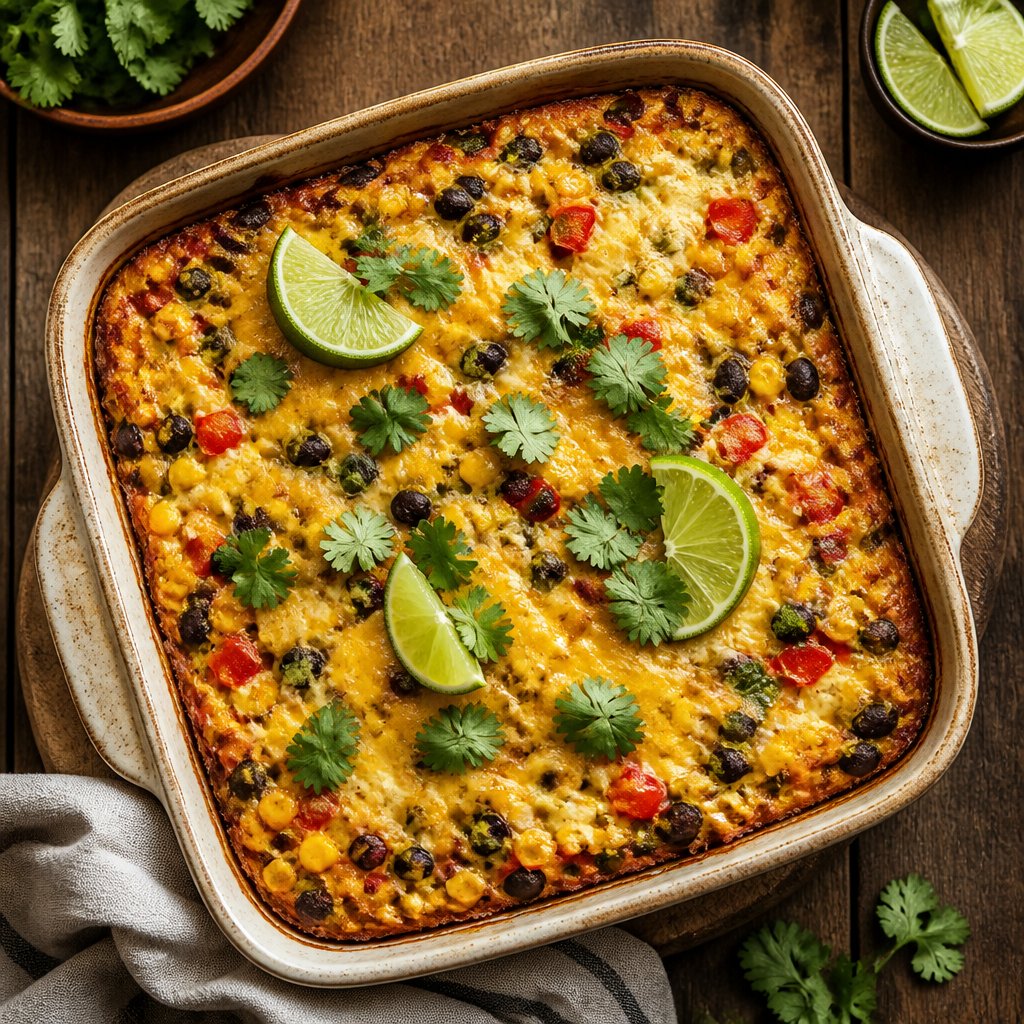 Easy Mexican Breakfast Casserole with Beans and Cheese